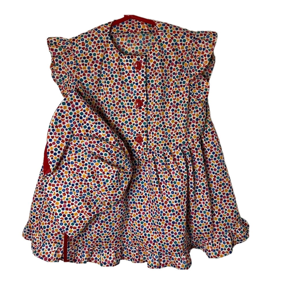 Handmade Girl’s Cotton Bright Multi-Colour Pattern Sundress Matching Hat 18Month
